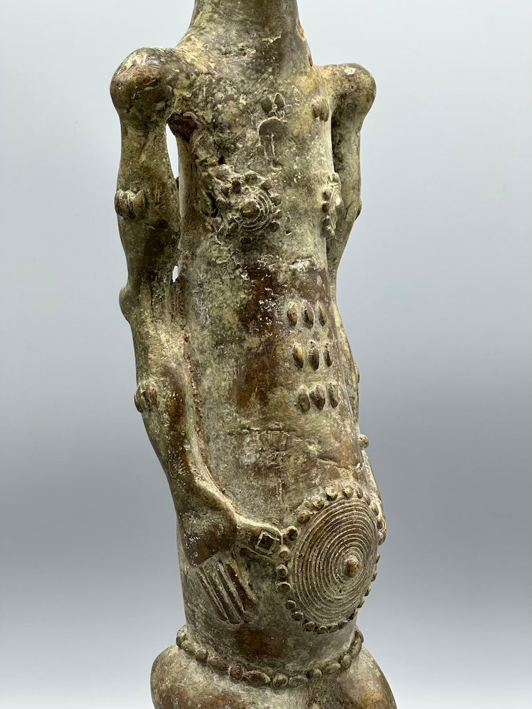 Vintage Tall Brass Baule Male Reliquary Figure - Ivory Coast