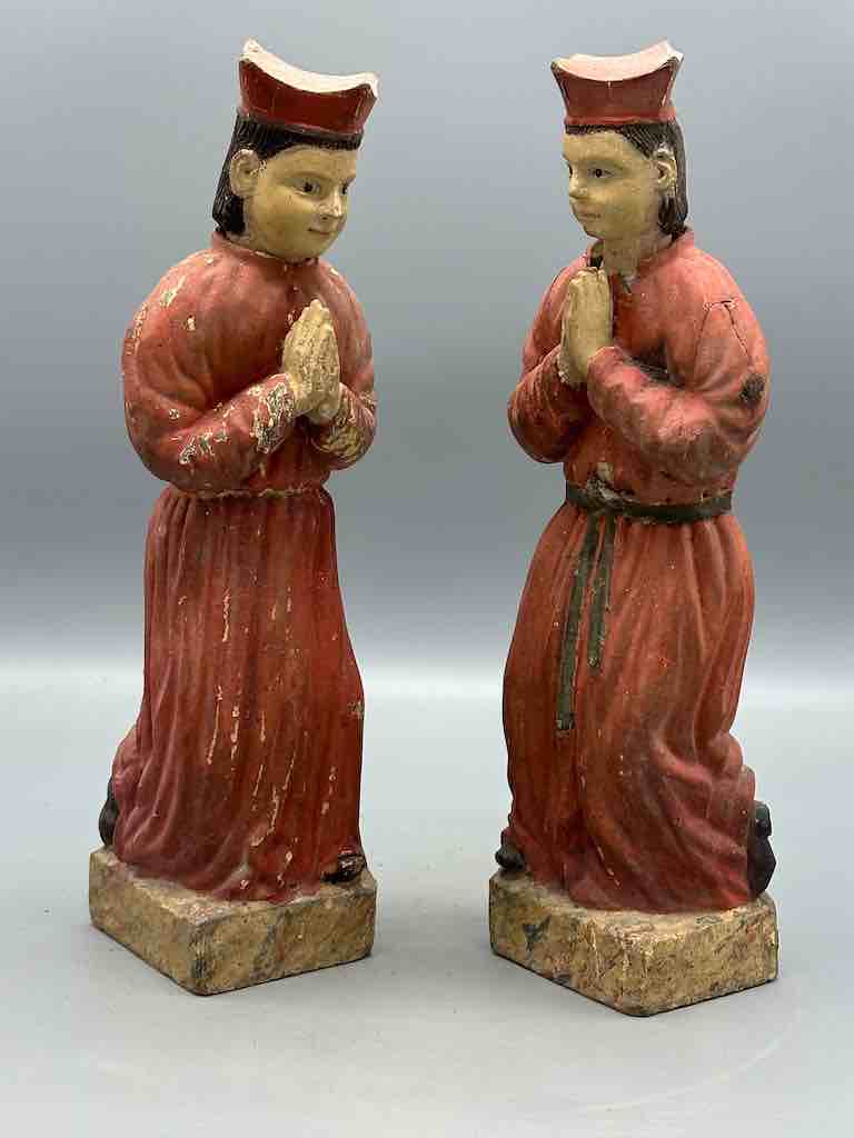 Antique Vietnamese Catholic Saint Figure Pair of Angels