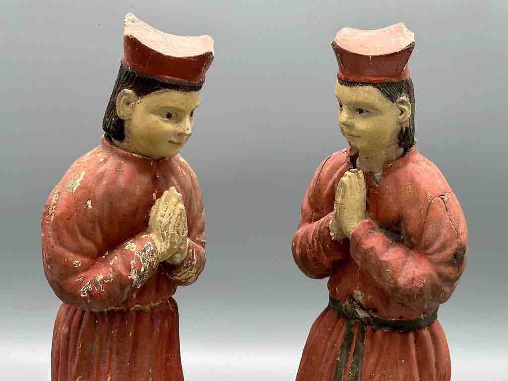 Antique Vietnamese Catholic Saint Figure Pair of Angels