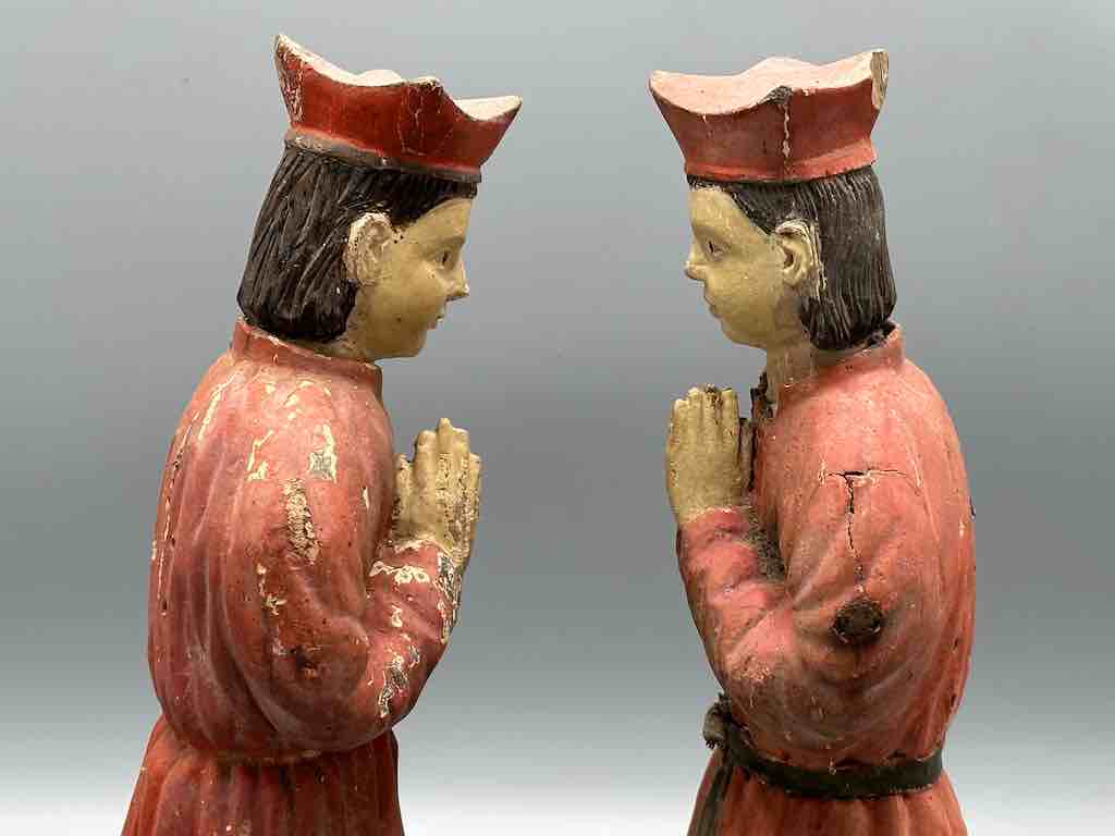 Antique Vietnamese Catholic Saint Figure Pair of Angels