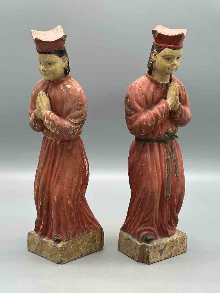 Antique Vietnamese Catholic Saint Figure Pair of Angels