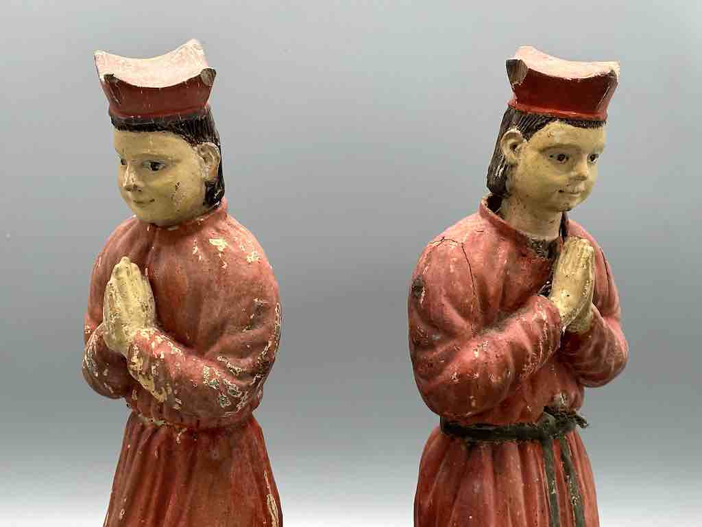 Antique Vietnamese Catholic Saint Figure Pair of Angels