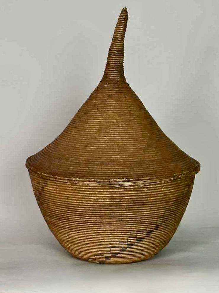 Extraordinary Large Covered Vintage Tutsi Decor Basket - Burundi