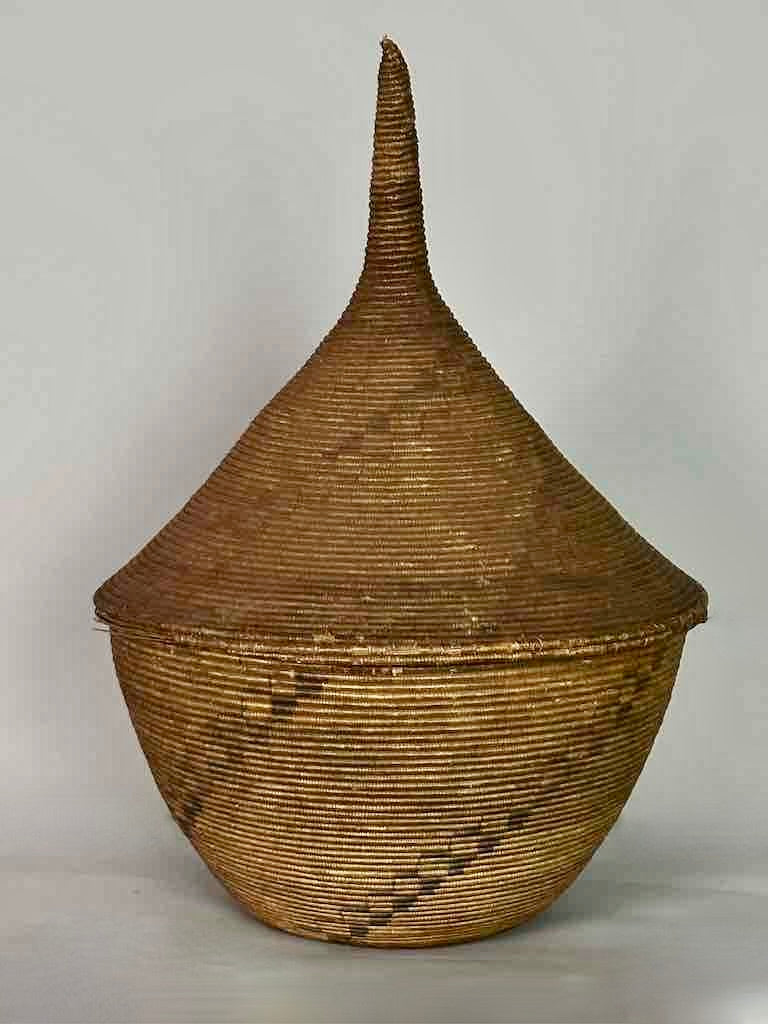 Extraordinary Large Covered Vintage Tutsi Decor Basket - Burundi
