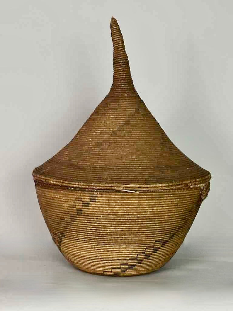 Extraordinary Large Covered Vintage Tutsi Decor Basket - Burundi