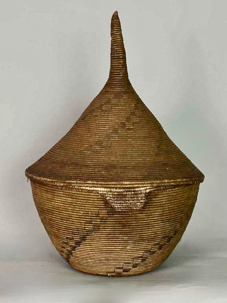 Extraordinary Large Covered Vintage Tutsi Decor Basket - Burundi