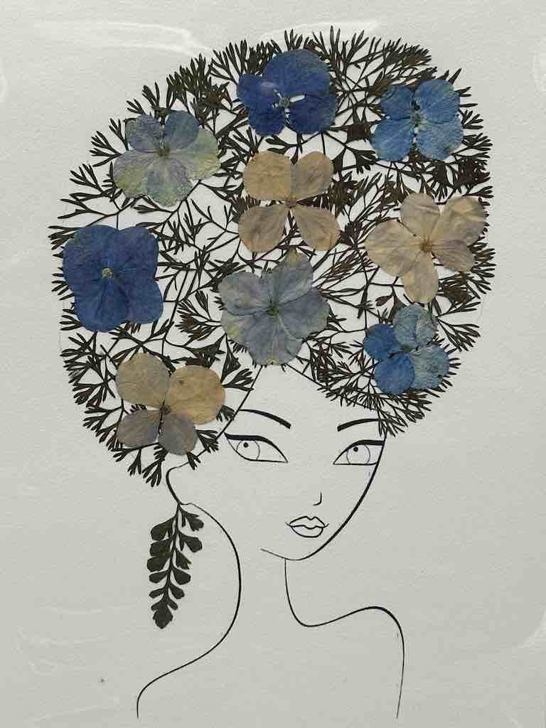 Handmade Pressed Dried Real Flower Greeting Card - Woman Hairdo