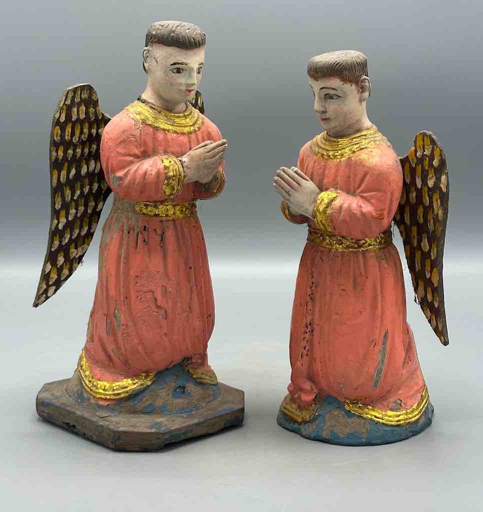 Antique Vietnamese Catholic Saint Figure Pair of Angels