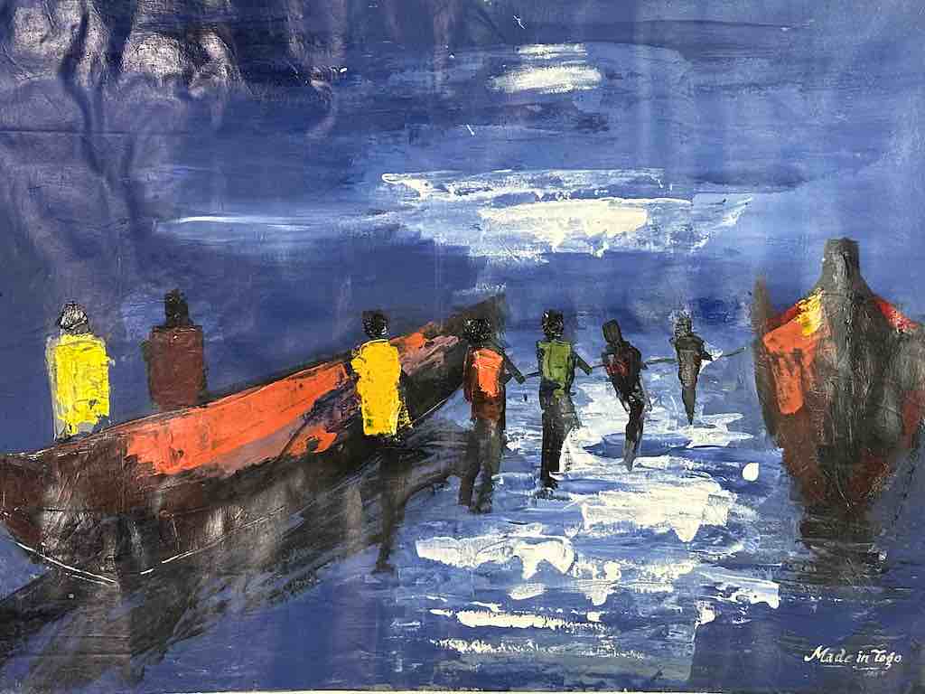 Moonlight | Contemporary African Painting on Canvas Frameable Art | 37 x 27"