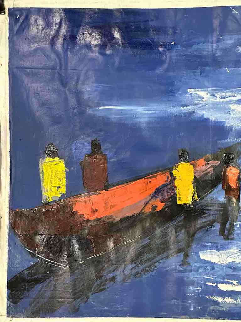 Moonlight | Contemporary African Painting on Canvas Frameable Art | 37 x 27"