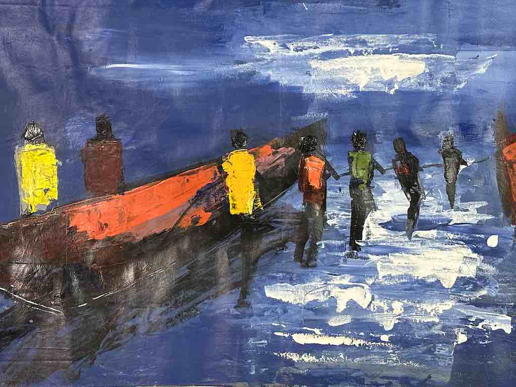 Moonlight | Contemporary African Painting on Canvas Frameable Art | 37 x 27"