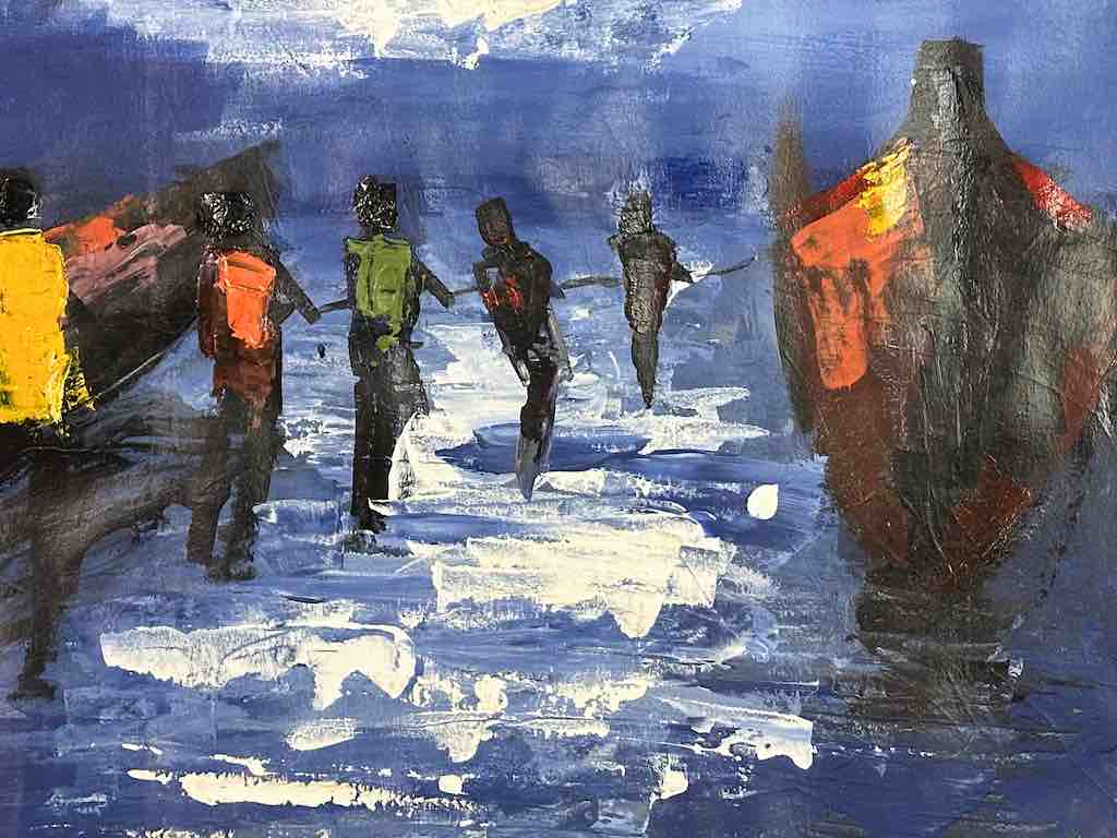 Moonlight | Contemporary African Painting on Canvas Frameable Art | 37 x 27"