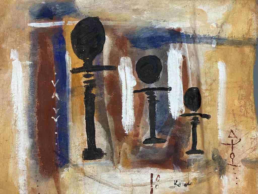 3 Akwabas | Contemporary African Painting on Canvas Frameable Art | 21 x 20"