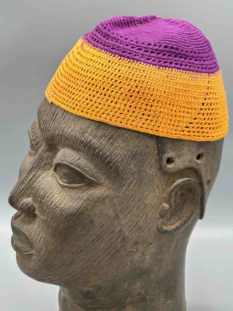 2-color 100% cotton crocheted kufi African men's hat