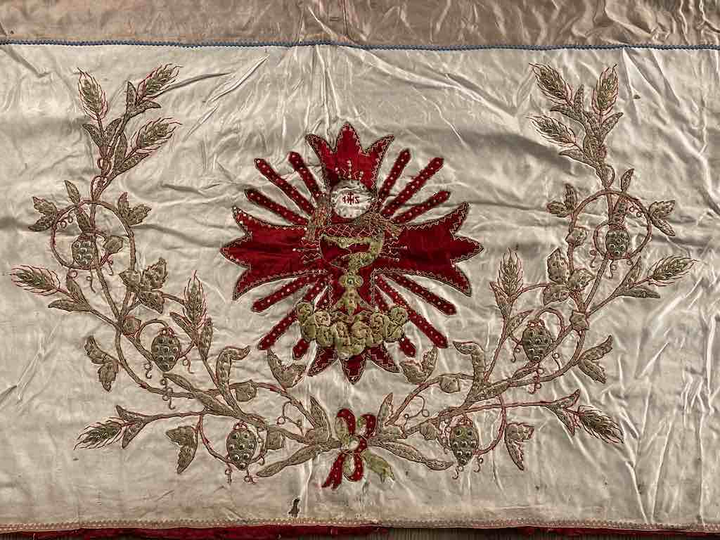 Antique Vietnamese Catholic Red Maltese Cross Design Authentic Ecclesiastical Cloth Altar Textile