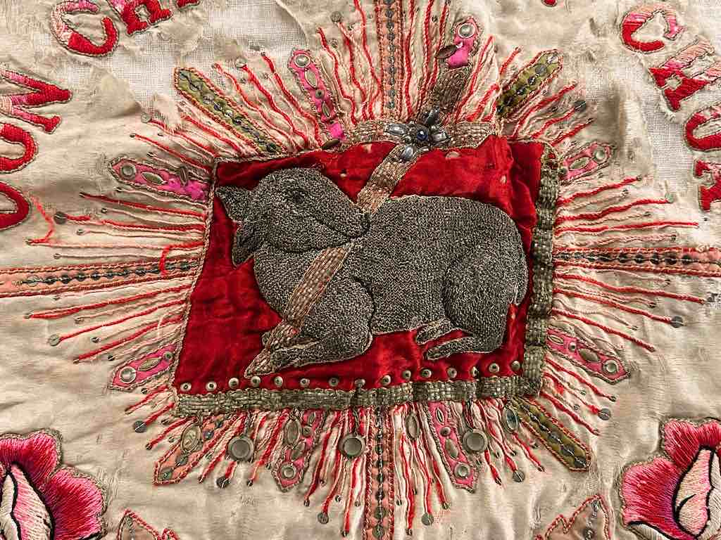 Antique Vietnamese Catholic Lamb of God Design Authentic Ecclesiastical Cloth Altar Textile