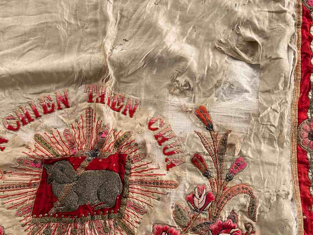 Antique Vietnamese Catholic Lamb of God Design Authentic Ecclesiastical Cloth Altar Textile