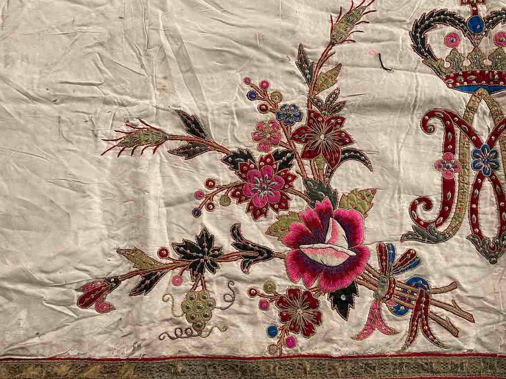Antique Vietnamese Catholic Marian Cross Design Authentic Ecclesiastical Cloth Altar Textile