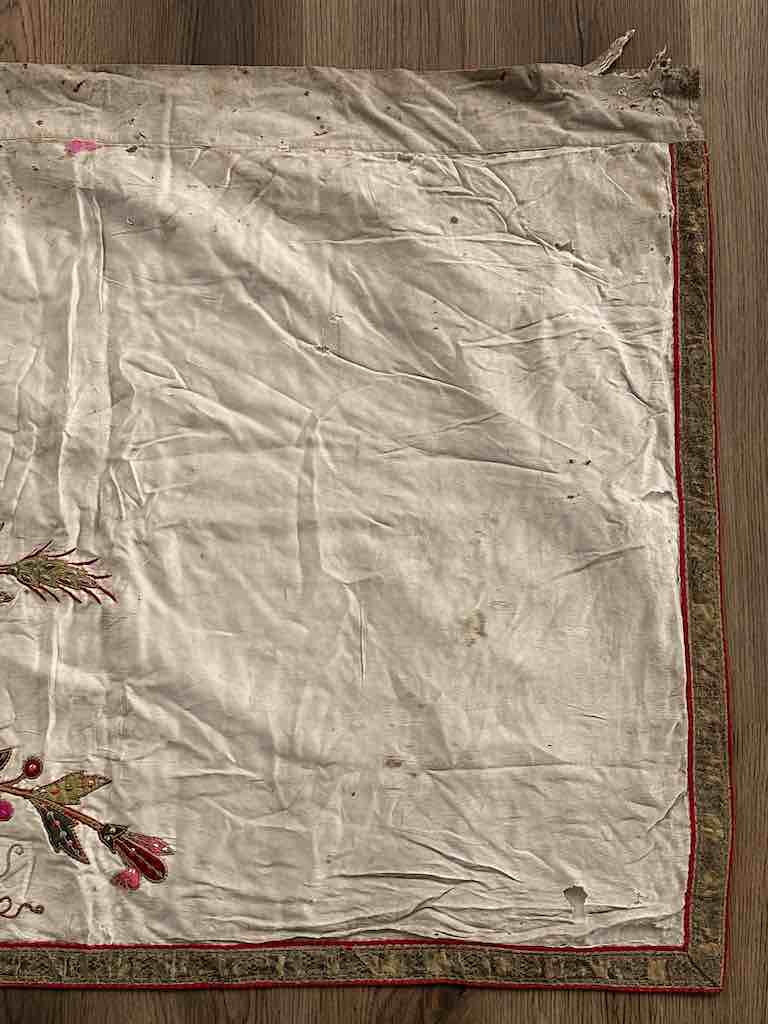 Antique Vietnamese Catholic Marian Cross Design Authentic Ecclesiastical Cloth Altar Textile