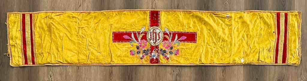 Antique Vietnamese Catholic IHS Design Authentic Ecclesiastical Cloth Altar Textile