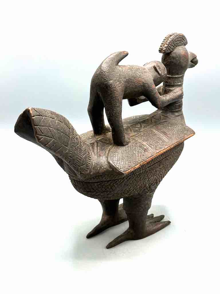 Wooden Chicken & Monkey Ritual Container | Ivory Coast, Africa