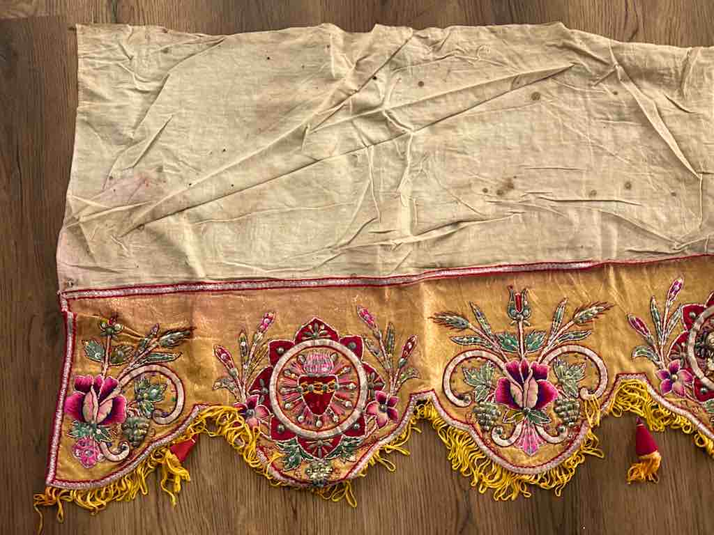 Antique Vietnamese Catholic Lamb of God Flaming Heart Design Authentic Ecclesiastical Cloth Altar Textile