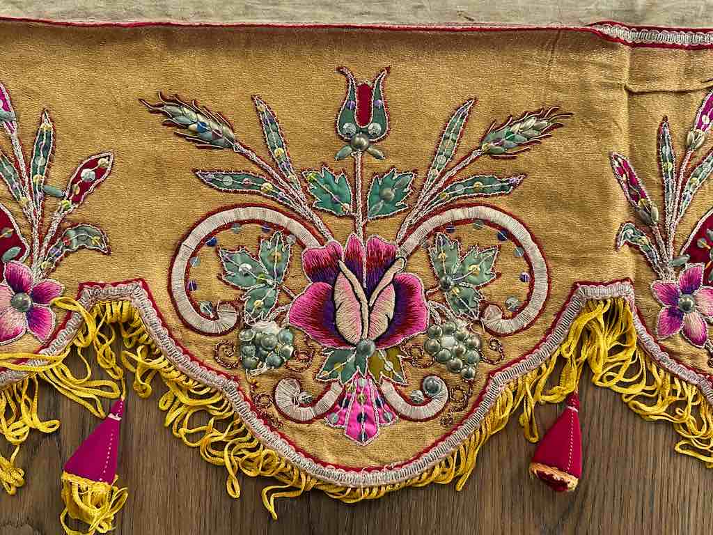 Antique Vietnamese Catholic Lamb of God Flaming Heart Design Authentic Ecclesiastical Cloth Altar Textile