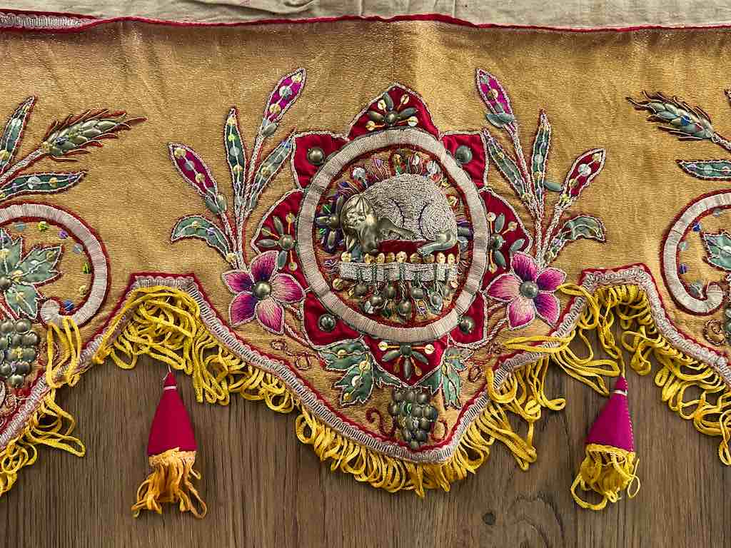Antique Vietnamese Catholic Lamb of God Flaming Heart Design Authentic Ecclesiastical Cloth Altar Textile
