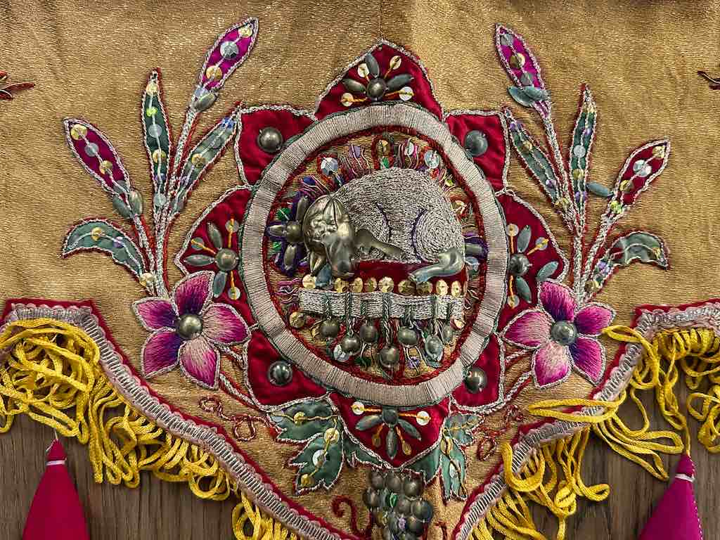 Antique Vietnamese Catholic Lamb of God Flaming Heart Design Authentic Ecclesiastical Cloth Altar Textile