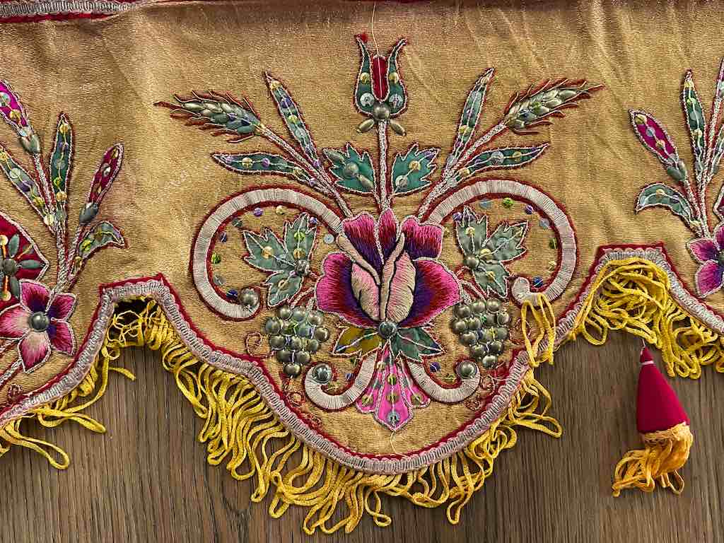 Antique Vietnamese Catholic Lamb of God Flaming Heart Design Authentic Ecclesiastical Cloth Altar Textile