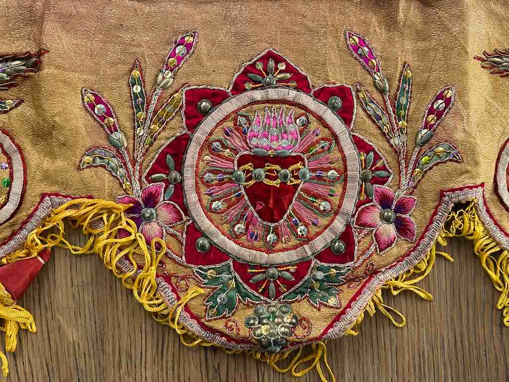 Antique Vietnamese Catholic Lamb of God Flaming Heart Design Authentic Ecclesiastical Cloth Altar Textile