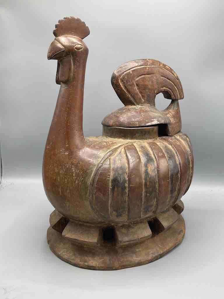 Large Wooden Chicken Motif Ritual Container | Ivory Coast, Africa