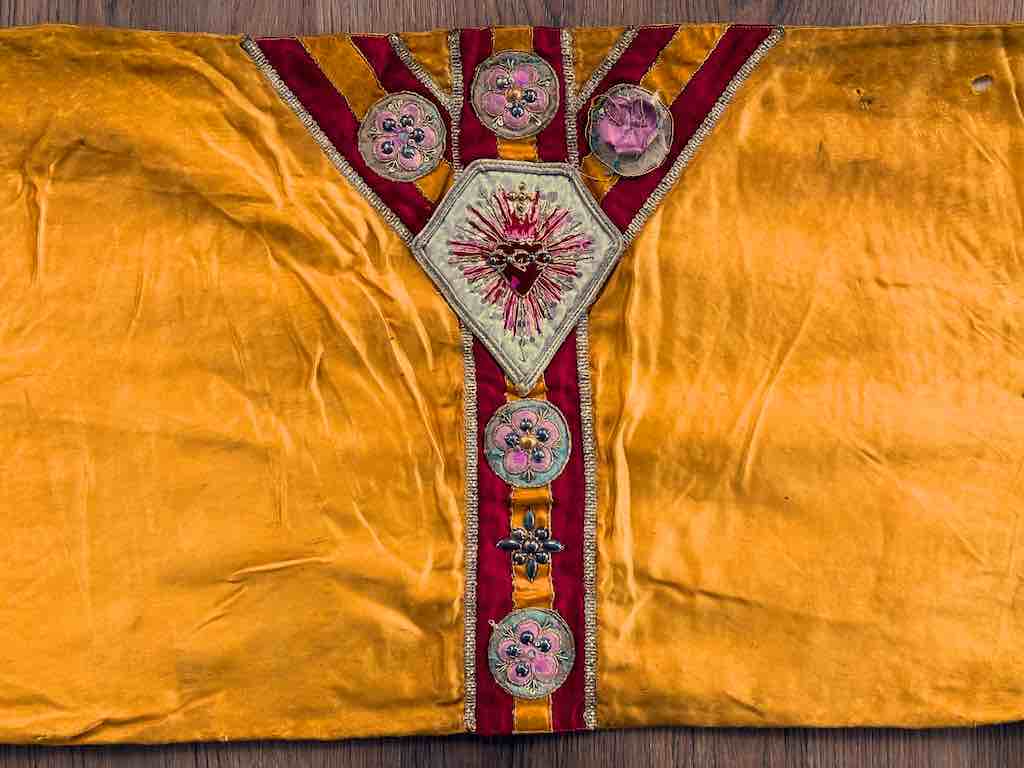 Antique Vietnamese Catholic IHS Design Authentic Ecclesiastical Cloth Altar Textile