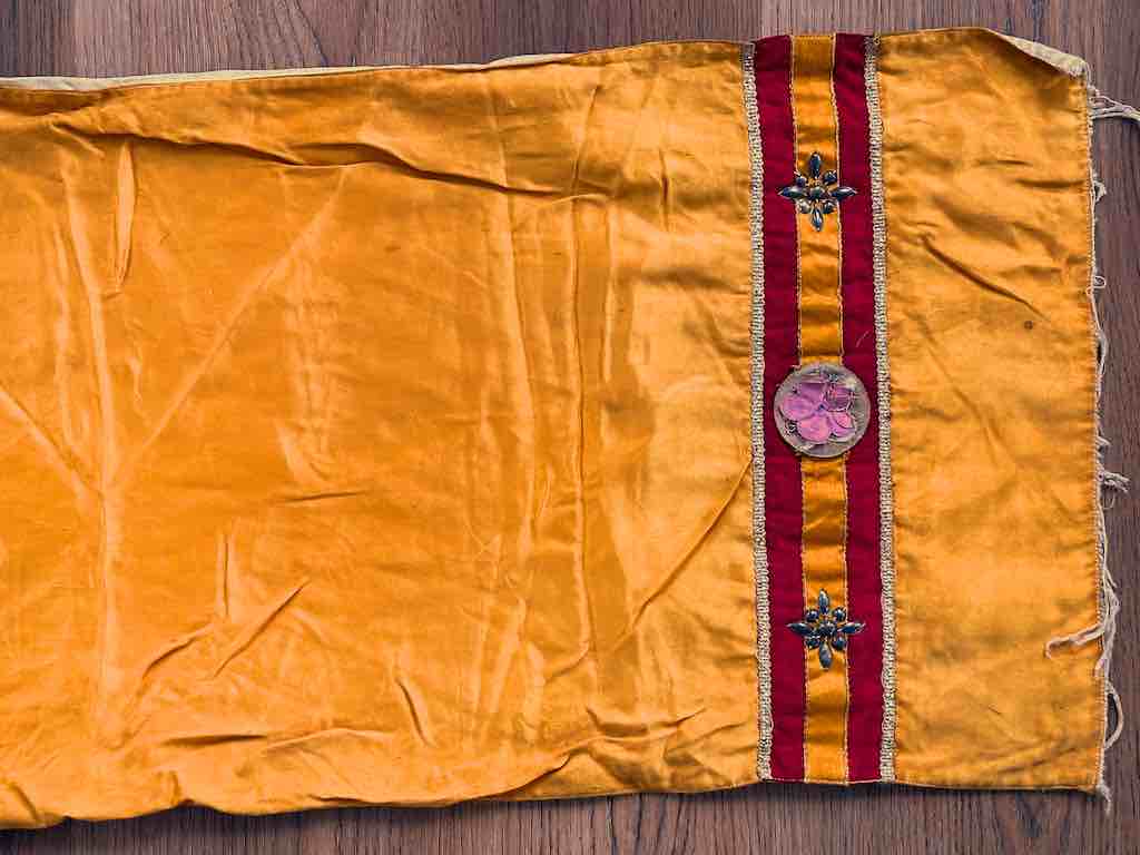 Antique Vietnamese Catholic IHS Design Authentic Ecclesiastical Cloth Altar Textile