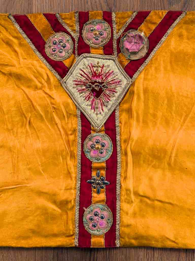 Antique Vietnamese Catholic IHS Design Authentic Ecclesiastical Cloth Altar Textile