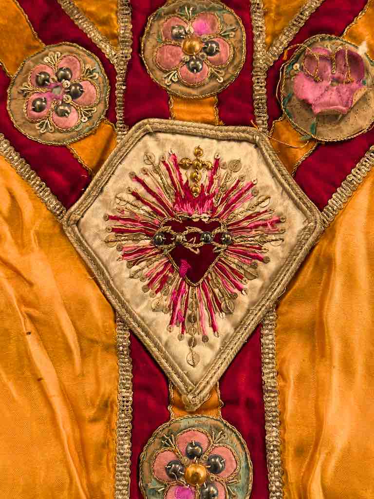 Antique Vietnamese Catholic IHS Design Authentic Ecclesiastical Cloth Altar Textile