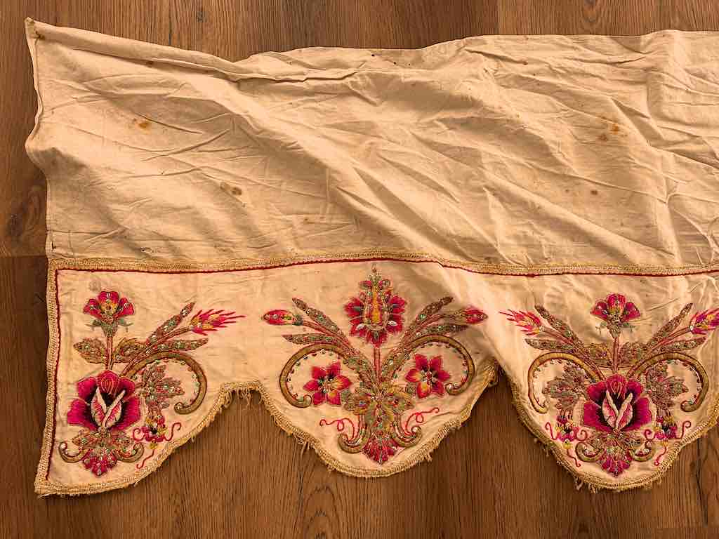 Antique Vietnamese Catholic Flaming Heart Design Authentic Ecclesiastical Cloth Altar Textile