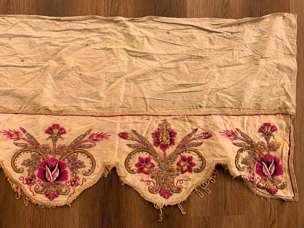 Antique Vietnamese Catholic Flaming Heart Design Authentic Ecclesiastical Cloth Altar Textile