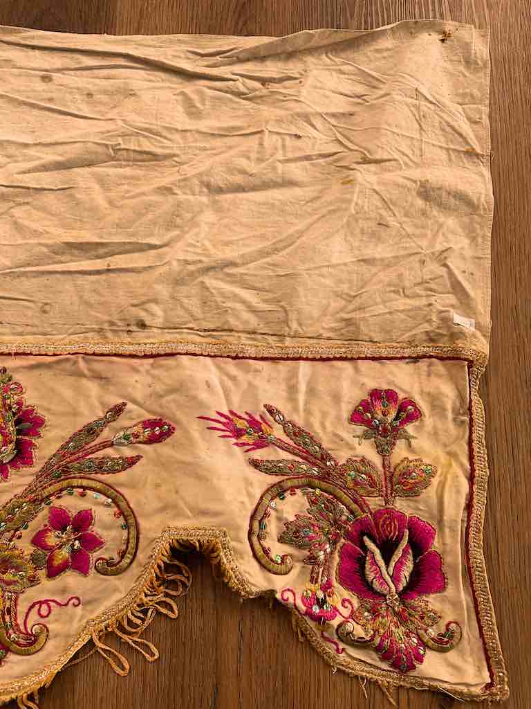Antique Vietnamese Catholic Flaming Heart Design Authentic Ecclesiastical Cloth Altar Textile