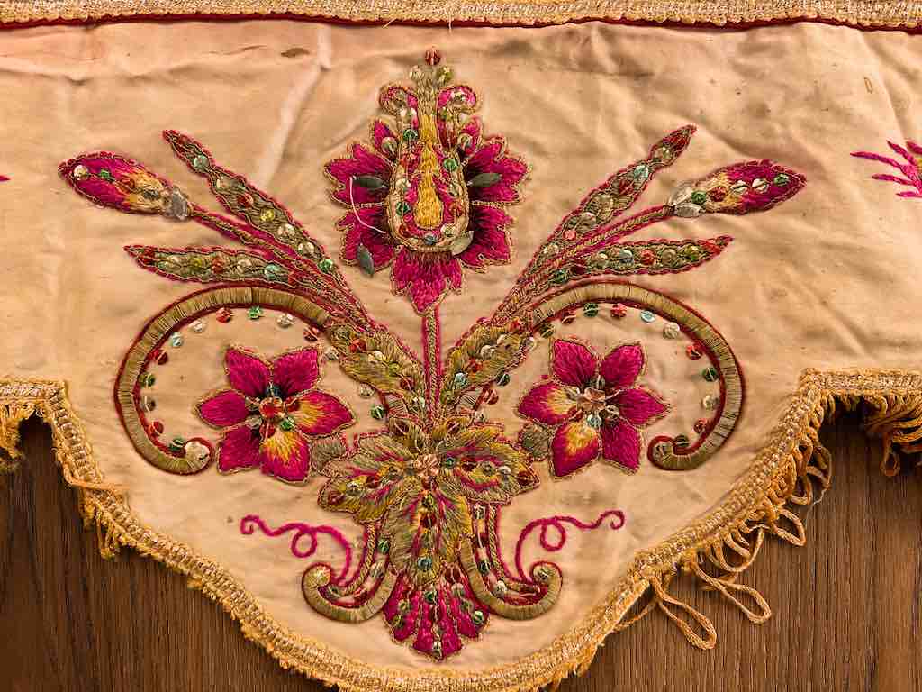 Antique Vietnamese Catholic Flaming Heart Design Authentic Ecclesiastical Cloth Altar Textile