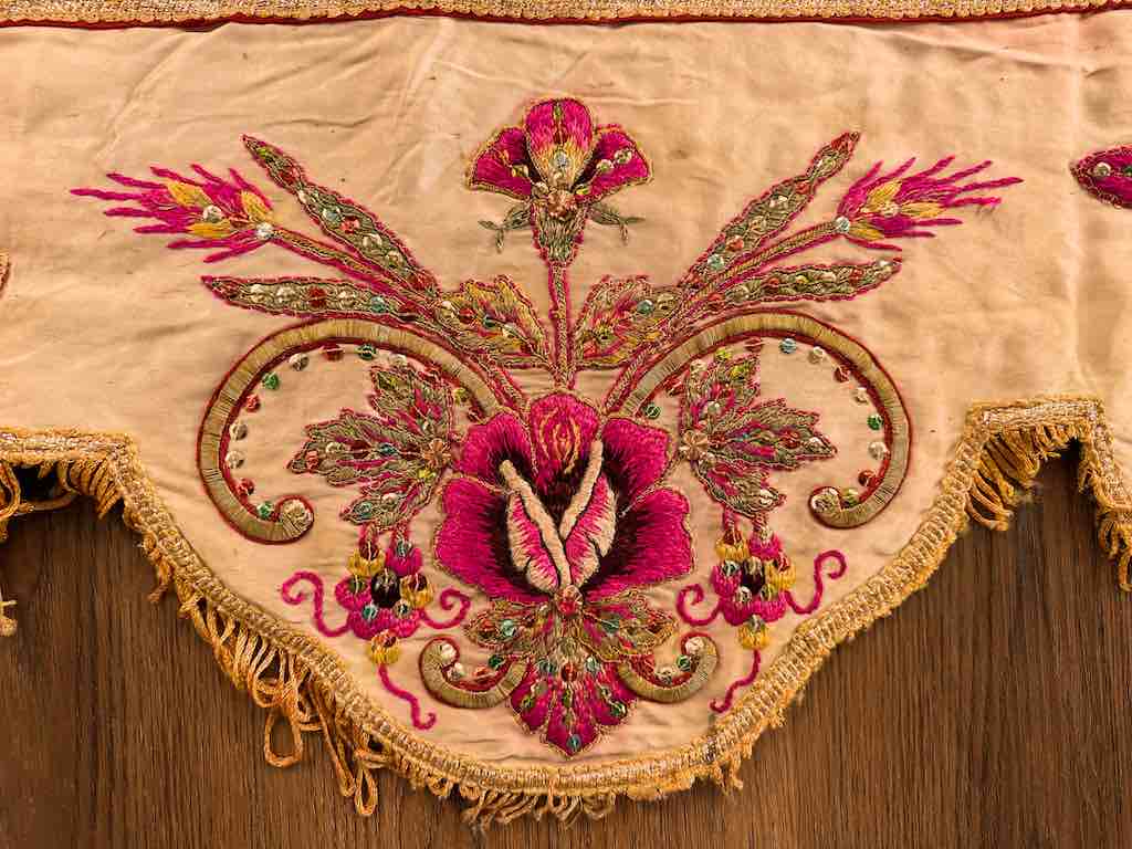 Antique Vietnamese Catholic Flaming Heart Design Authentic Ecclesiastical Cloth Altar Textile
