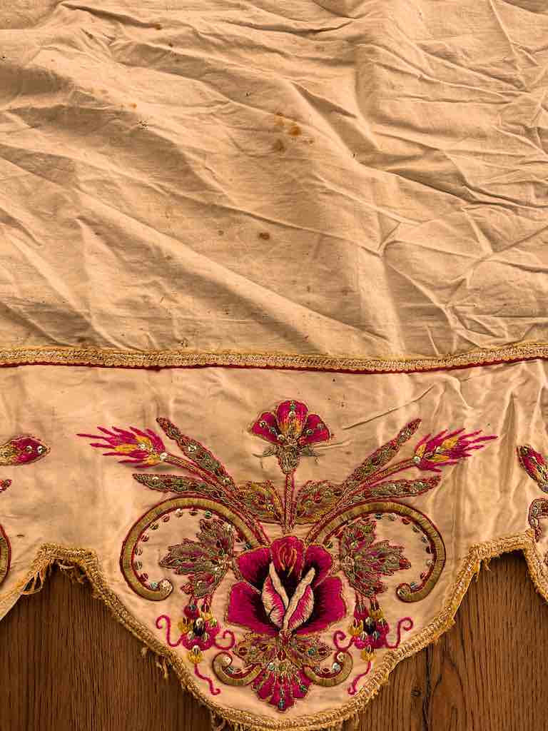 Antique Vietnamese Catholic Flaming Heart Design Authentic Ecclesiastical Cloth Altar Textile