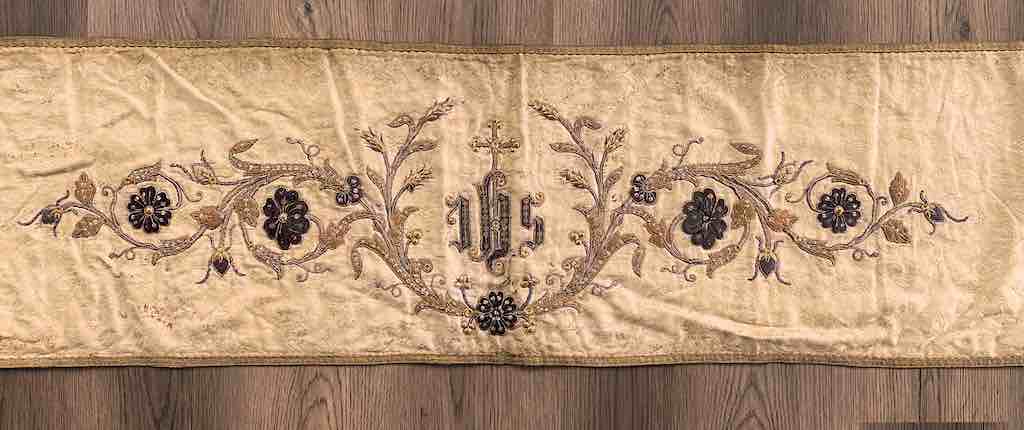 Antique Vietnamese Catholic IHS Design Authentic Ecclesiastical Cloth Altar Textile