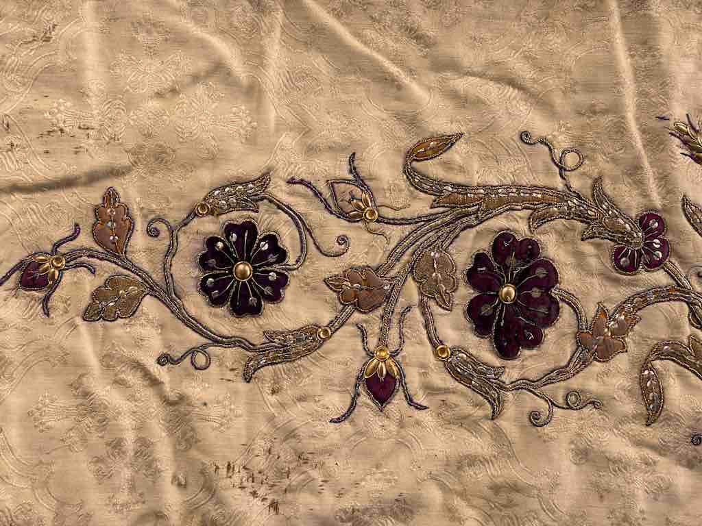 Antique Vietnamese Catholic IHS Design Authentic Ecclesiastical Cloth Altar Textile