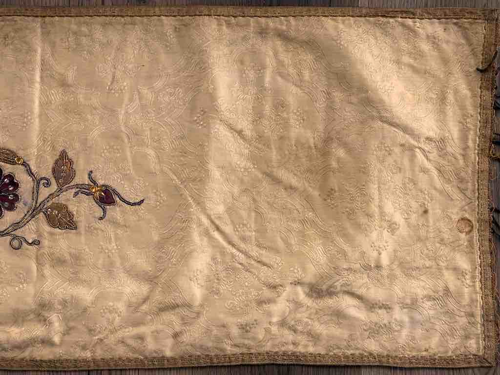 Antique Vietnamese Catholic IHS Design Authentic Ecclesiastical Cloth Altar Textile