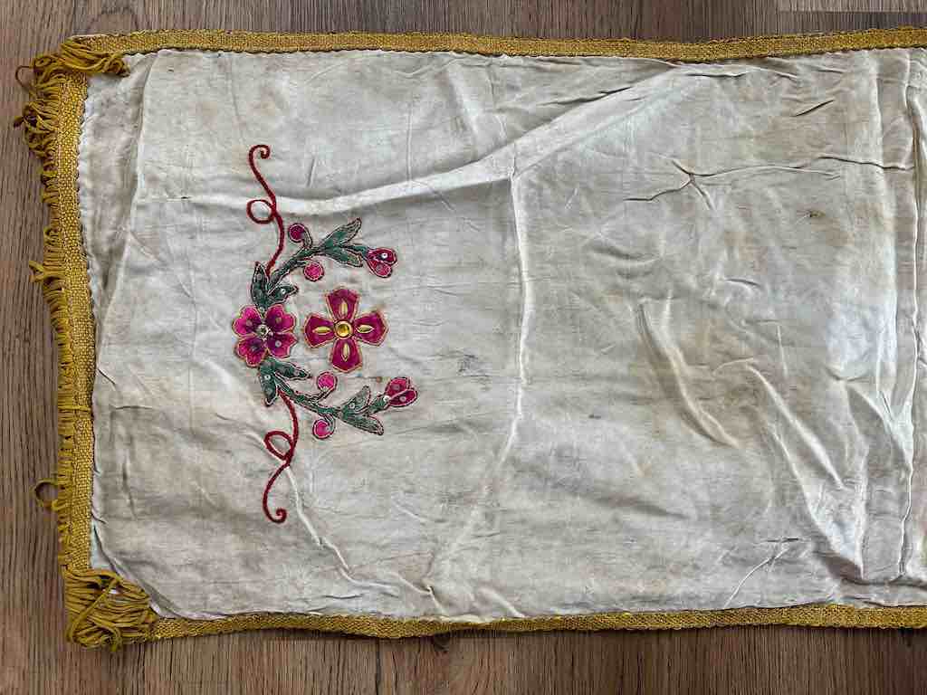 Antique Vietnamese Catholic Flaming Heart Cross Design Authentic Ecclesiastical Cloth Altar Textile