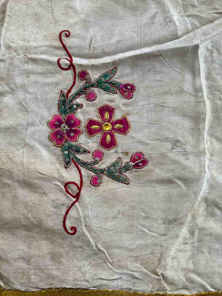 Antique Vietnamese Catholic Flaming Heart Cross Design Authentic Ecclesiastical Cloth Altar Textile