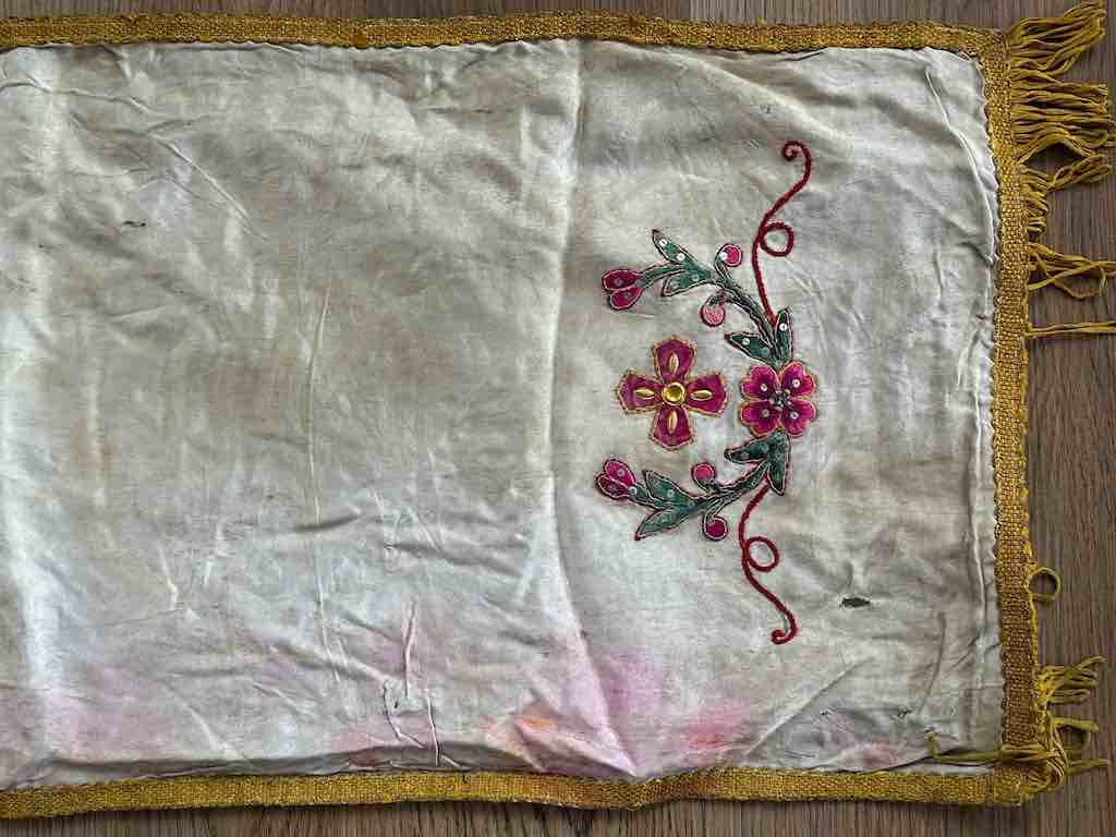 Antique Vietnamese Catholic Flaming Heart Cross Design Authentic Ecclesiastical Cloth Altar Textile