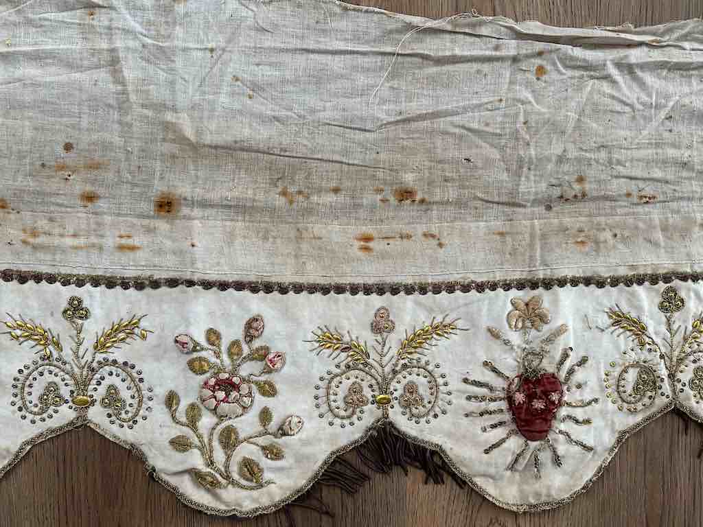 Antique Vietnamese Catholic Sacred Hearts Maltese Crosses Design Authentic Ecclesiastical Cloth Altar Textile