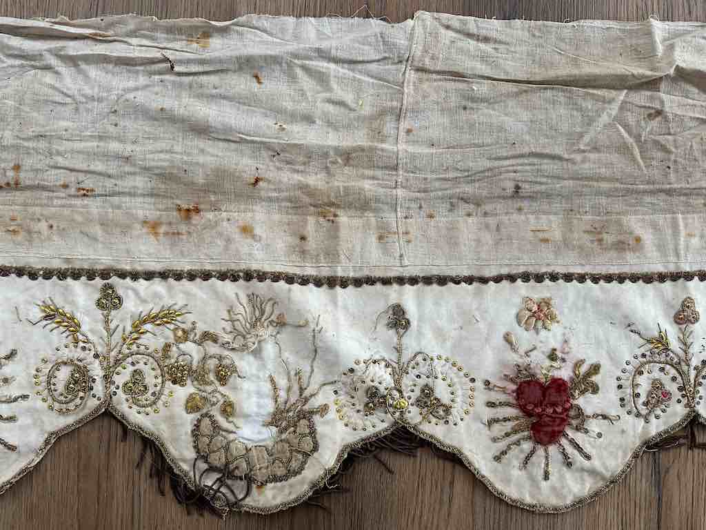 Antique Vietnamese Catholic Sacred Hearts Maltese Crosses Design Authentic Ecclesiastical Cloth Altar Textile
